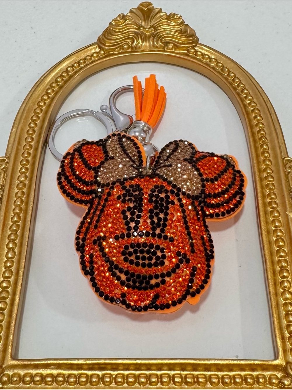 New Orange Minnie Pumpkin Keychain Bag Charm with Tassel